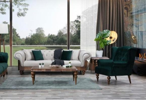 Conjunto clásico de sofá de 3 plazas + sillón Chesterfield muebles de diseñador