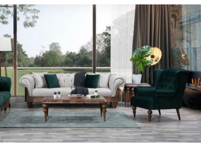 Conjunto clásico de sofá de 3 plazas + sillón Chesterfield muebles de diseñador