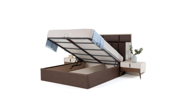 Juego de dormitorio cama doble mesitas de noche marrón 4 piezas armario de madera