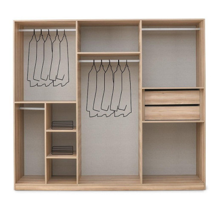 Armario de madera para el dormitorio, armario para la ropa, armario color marrón con espejo.