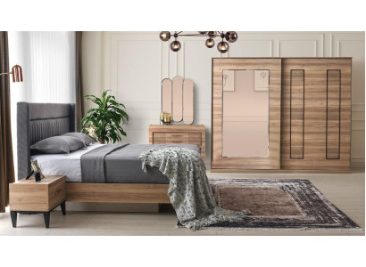 Muebles de dormitorio completos Cama doble Mesitas de noche Marrón Conjunto de 6 piezas Cama