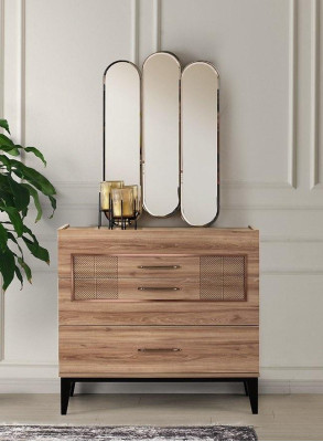 Grupo de cómoda con espejo gabinete armario de madera marrón dormitorio