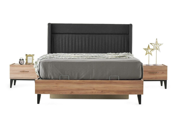 Conjunto cama doble mesitas de noche marrón dormitorio 3 piezas conjunto de madera.