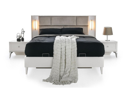 Conjunto de muebles de dormitorio completo Cama doble Mesitas de noche Blanco Juego de 3 piezas Cama