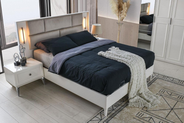 Conjunto de muebles de dormitorio completo Cama doble Mesitas de noche Blanco Juego de 3 piezas Cama