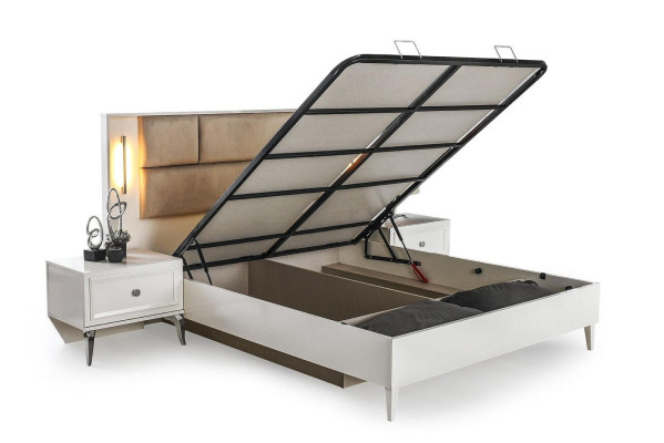Conjunto de muebles de dormitorio completo Cama doble Mesitas de noche Blanco Juego de 3 piezas Cama
