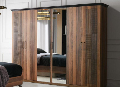 Armario de madera Armario de dormitorio Armario Ropero Armario Marrón Espejo