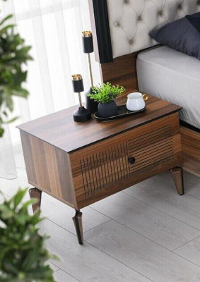 Mesita de noche completa Mesitas auxiliares de madera marrón Set de 2 piezas.