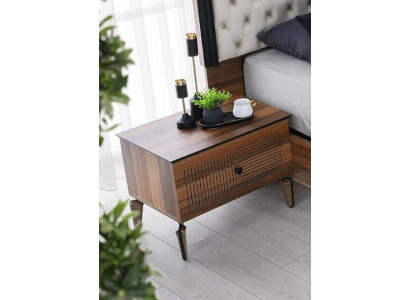 Mesita de noche completa Mesitas auxiliares de madera marrón Set de 2 piezas.