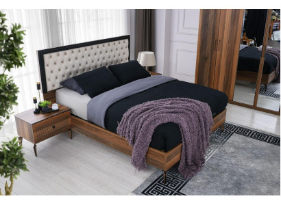 Set de cama cama mesitas de noche marrón 3 piezas lugar para dormir clásico