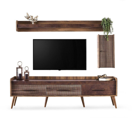 Conjunto sala de estar soporte de TV armario de pared marrón madera RTV Lowboard