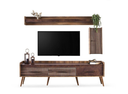 Conjunto sala de estar soporte de TV armario de pared marrón madera RTV Lowboard