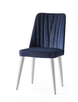 Silla de cocina Silla de comedor Silla de madera Tela Azul Moderna Acolchado Asiento
