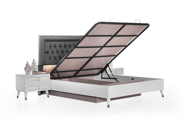 Juego de dormitorio Cama doble Cama Mesitas de noche Gris Set de lujo de 3 piezas