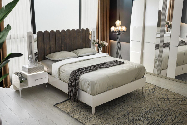 Conjunto de dormitorio Cama Mesillas de noche Cama doble Blanco Juego de 3 piezas Muebles