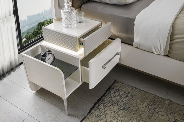Conjunto de dormitorio Cama Mesillas de noche Cama doble Blanco Juego de 3 piezas Muebles
