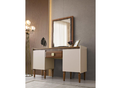 Tocador con espejo Mesa de tocador Beige Madera Consola de maquillaje Diseño
