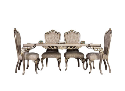 Sillas de lujo Chesterfield marrones para diseñador, mesa de comedor exclusiva, muebles de comedor.