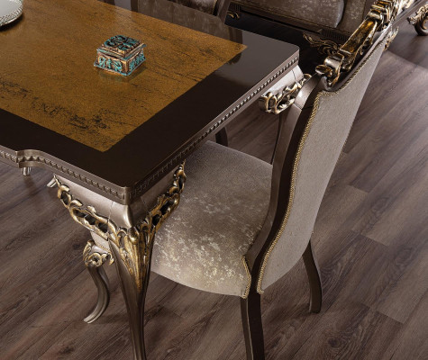 Sillas de lujo Chesterfield marrones para diseñador, mesa de comedor exclusiva, muebles de comedor.