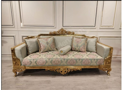 Sofá clásico de tres plazas estilo barroco beige, sofá de 3 plazas, muebles, sofás.