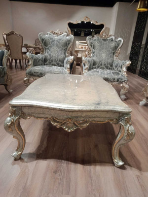 Sofá Sillón Muebles Conjunto 3+1+1 Mesa de Centro Plata Barroco Rococó