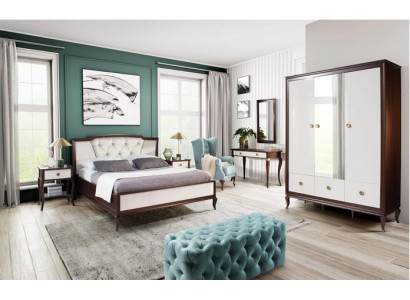 Conjunto de dormitorio completo de 4 piezas: cama de diseño + 2 mesitas de noche + armario