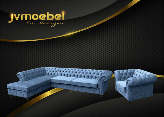 Sofá esquinero sofá sofá tapizado diseño Chesterfield mobiliario de lujo conjunto.
