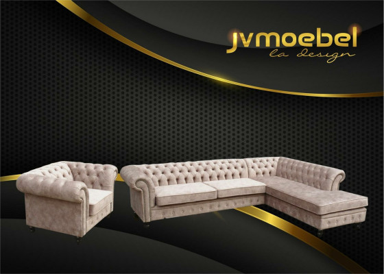 Sofá esquinero sofá sofá tapizado diseño Chesterfield mobiliario de lujo conjunto.