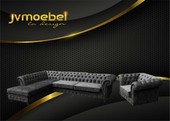Sofá esquinero sofá sofá tapizado diseño Chesterfield mobiliario de lujo conjunto.