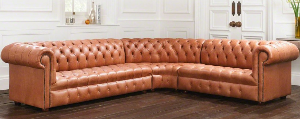 Sofá esquinero Chesterfield de cuero para sala de estar, esquina de sofá, sofá, acolchado de esquina.