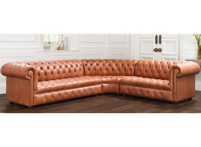 Sofá esquinero Chesterfield de cuero para sala de estar, esquina de sofá, sofá, acolchado de esquina.