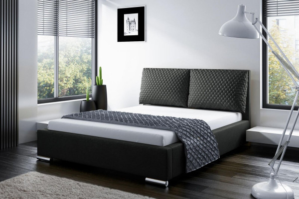 Diseño de marco de cama doble de hotel moderno. Cama de dormitorio tapizada nueva.