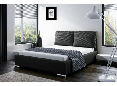 Diseño de marco de cama doble de hotel moderno. Cama de dormitorio tapizada nueva.