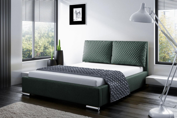 Diseño de marco de cama doble de hotel moderno. Cama de dormitorio tapizada nueva.