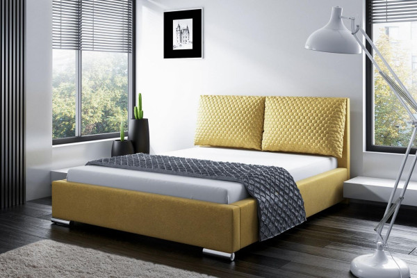 Diseño de marco de cama doble de hotel moderno. Cama de dormitorio tapizada nueva.