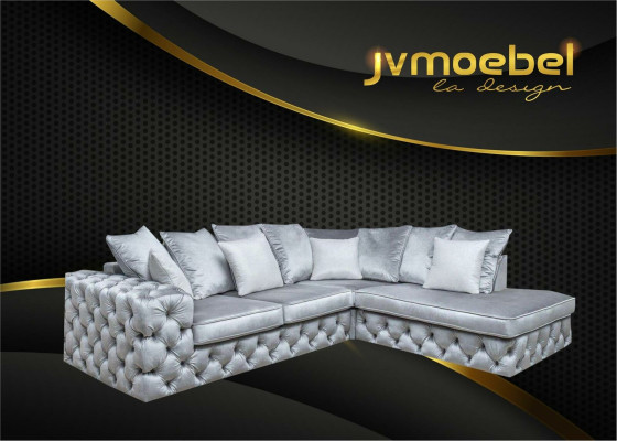 Conjunto de salón en forma de L sofá de esquina sofá tapizado textil Chesterfield.