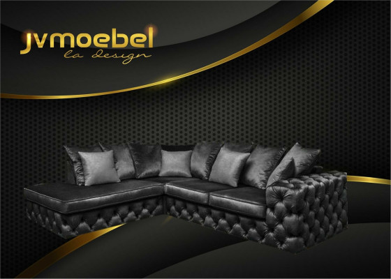 Conjunto de salón en forma de L sofá de esquina sofá tapizado textil Chesterfield.