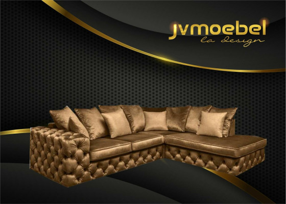 Conjunto de salón en forma de L sofá de esquina sofá tapizado textil Chesterfield.