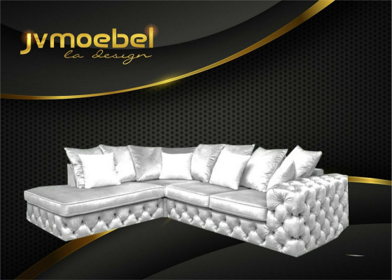 Conjunto de salón en forma de L sofá de esquina sofá tapizado textil Chesterfield.