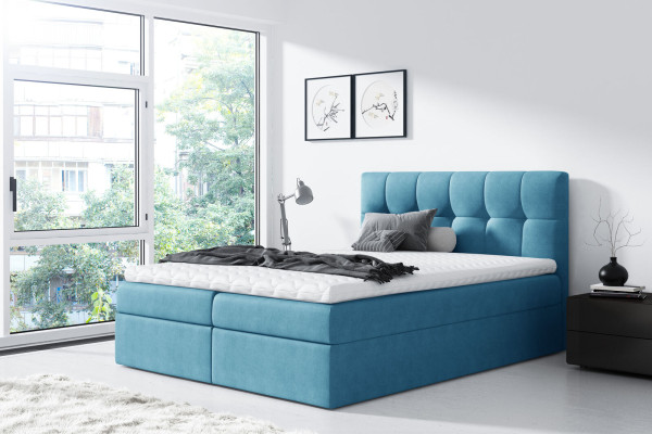 Cama Cama de matrimonio Cama boxspring Cama doble Moderno Azul Dormitorio Camas 160x200