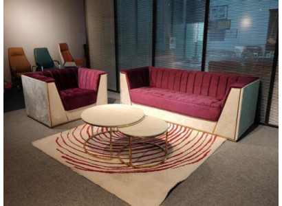 Medusa Sofá Conjunto de muebles de poliéster en rojo y beige 3+1