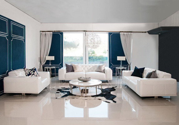 Chesterfield Conjunto de sofás de sofá Sofá de sofá Juego de tapizado de cuero de 3 + 2 + 1 plazas Sofá de cuero