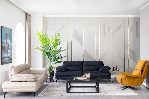 Sofá multifunción de terciopelo negro de tres plazas diseño muebles tela