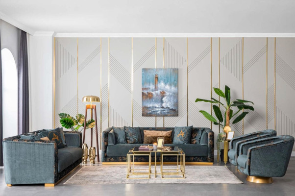 Muebles de salón de lujo, juego de sofá, set de sofá en tela.