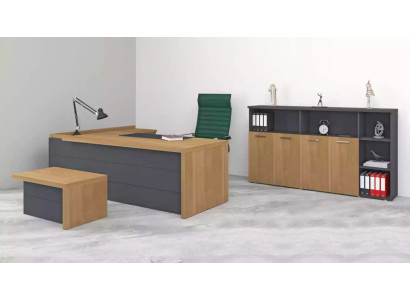 Conjunto de muebles de oficina: escritorio, armarios, mesa de centro, mobiliario de oficina.