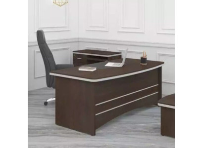 Escritorio marrón, muebles de oficina, mesa de diseñador, mesa de jefe, mesa de estudio.