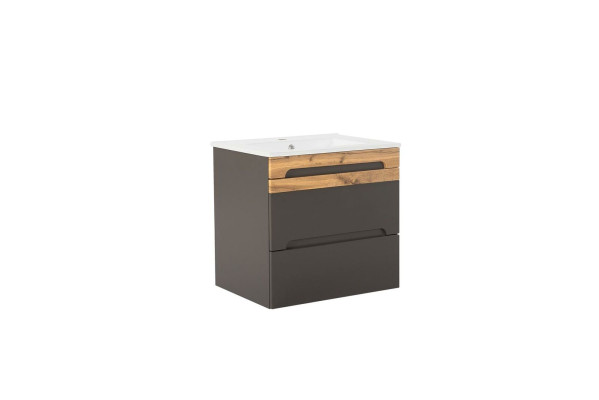 Mueble de baño de 60 cm con lavabo decorativo y armario de base. Lavabo moderno.