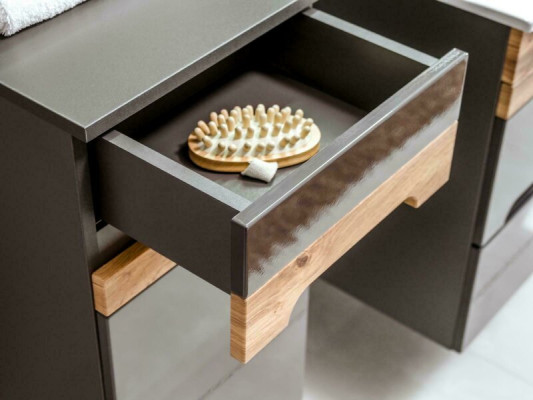 Mueble de baño de 60 cm con lavabo decorativo y armario de base. Lavabo moderno.