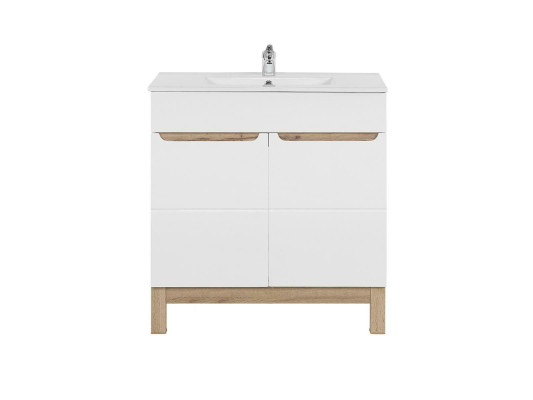 Lavabo blanco con armario de alta calidad.