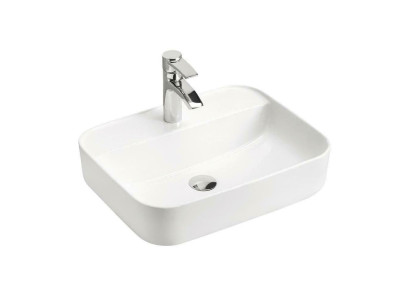 Lavabo de cerámica blanco para lavamanos de encimera.